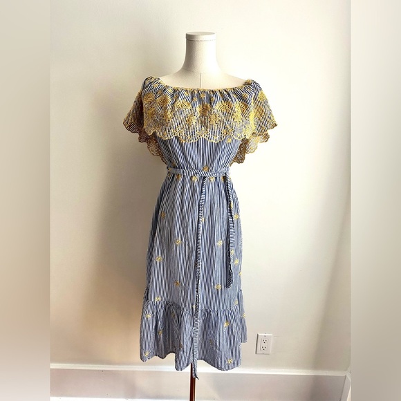 Flying Tomato Cotton Blend Embroidered Off-Shoulder Striped Sundress SZ M - Picture 1 of 9